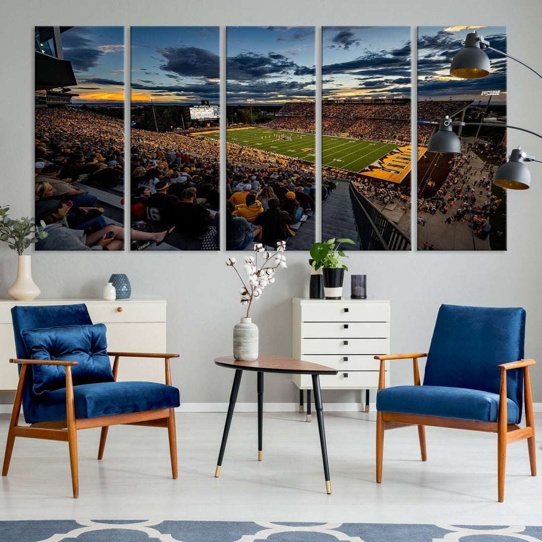 Cowboy Football War Memorial Stadium Wall Art | Ready to Hang Canvas Print of College Football Stadium at Sunset | Perfect for Sports Fans and Football Enthusiasts