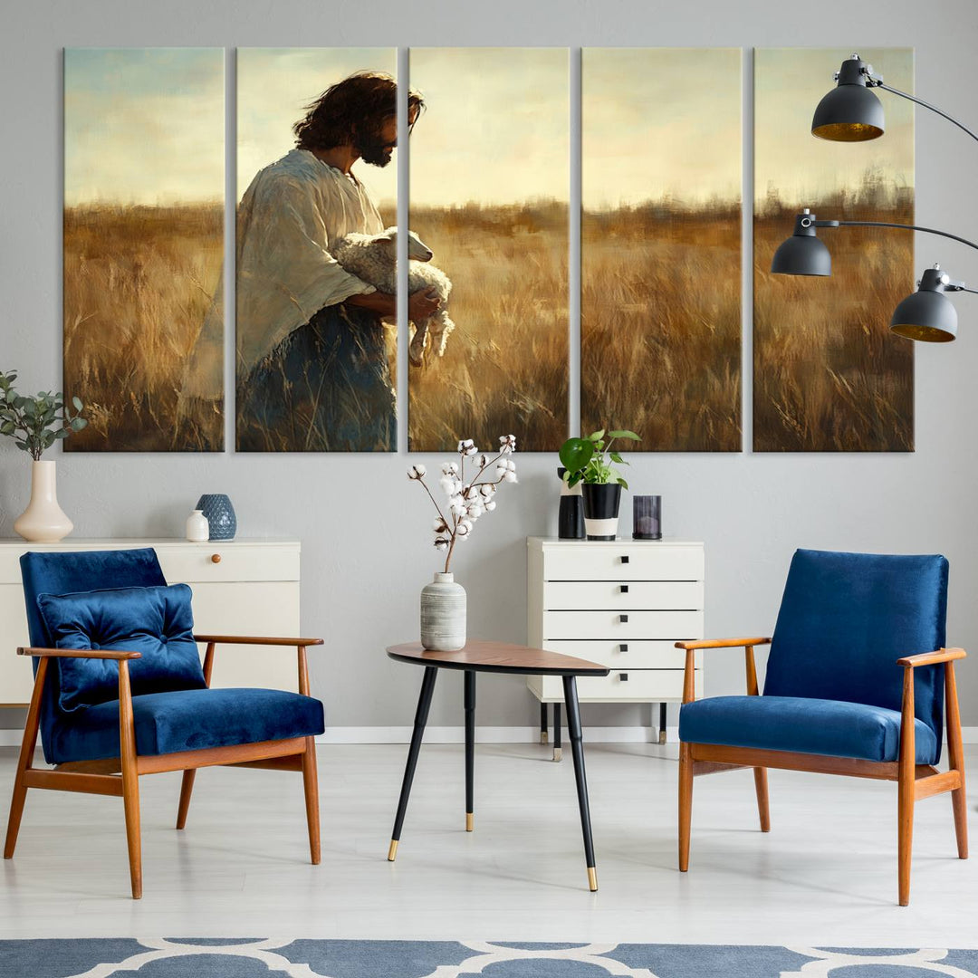 Jesus the Good Shepherd Wall Art Canvas Print - Inspirational Christian Religious Print for Prayer Room Decor