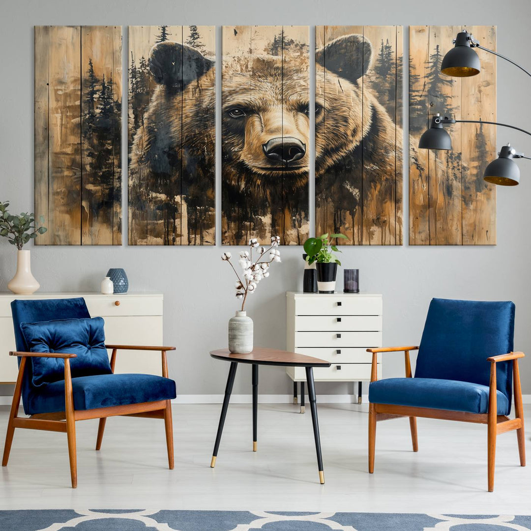 Rustic Bear Wall Art Canvas Print | Framed & Ready to Hang | Rustic Animal Artwork for Living Room, Office, Cabin, or Nature-Inspired Décor