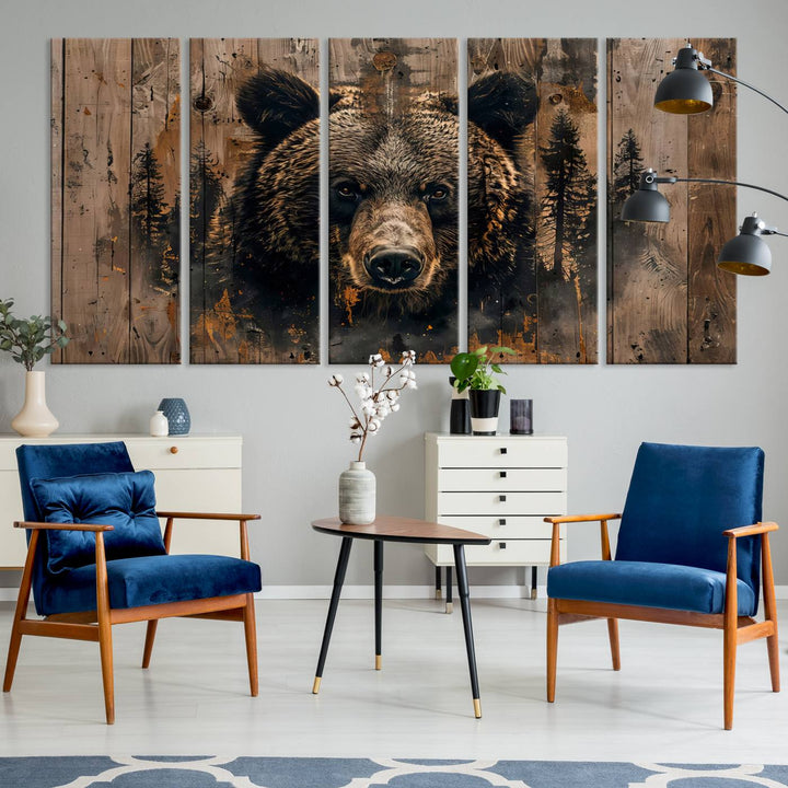 Rustic Bear Wall Art | Triptych Canvas Print | Rustic Cabin Wall Decor | Forest-Inspired Animal Art | Perfect for Farmhouse or Woodland Print