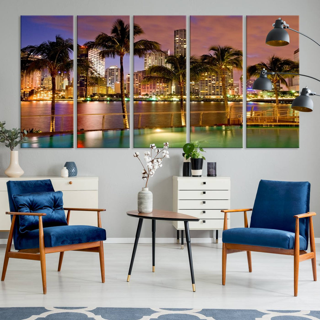 Art mural MIAMI Impression sur toile Miami Skyline avec palmiers