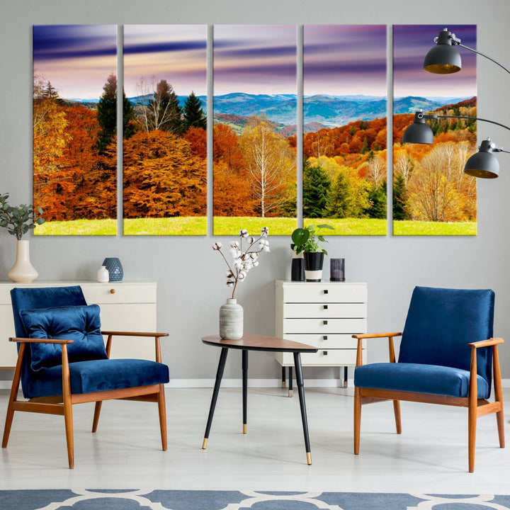 Autumn Forest Mountain Wall Art Canvas Print | Colorful Giclee Forest Canvas Print | Scenic Landscape Art for Living Room Decor Art Print