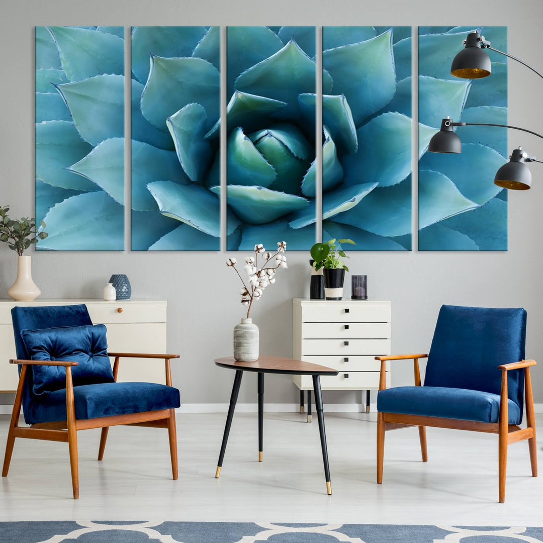 The Large Agave Succulent Canvas Wall Art is displayed on the wall.