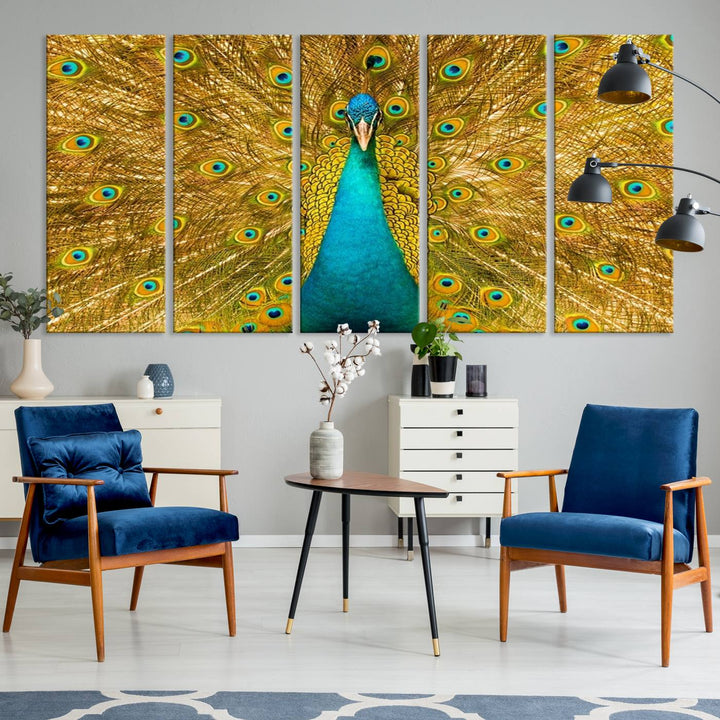 The Peacock Wall Art Canvas Print adorns a bright wall.