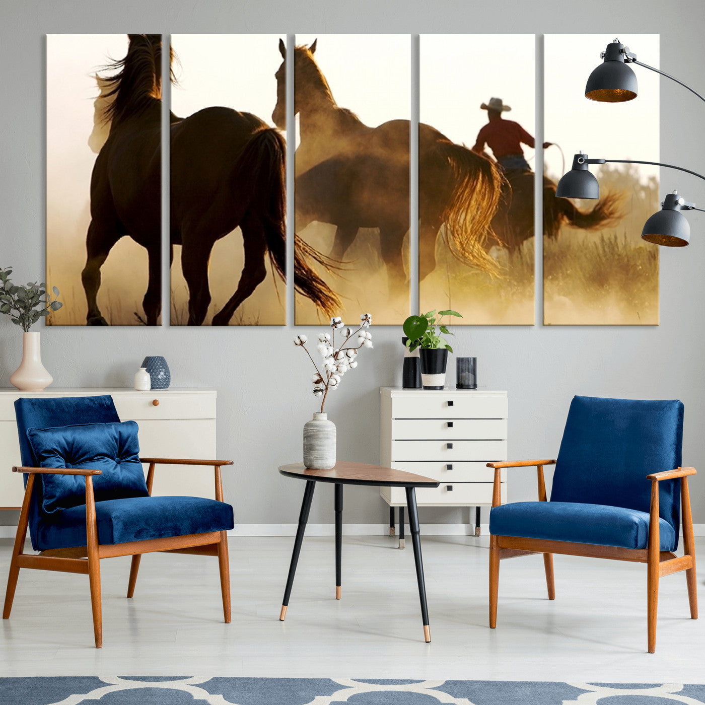 49068-MGV-CV-36X24-Horses and Cowboys Wall Art Canvas Print