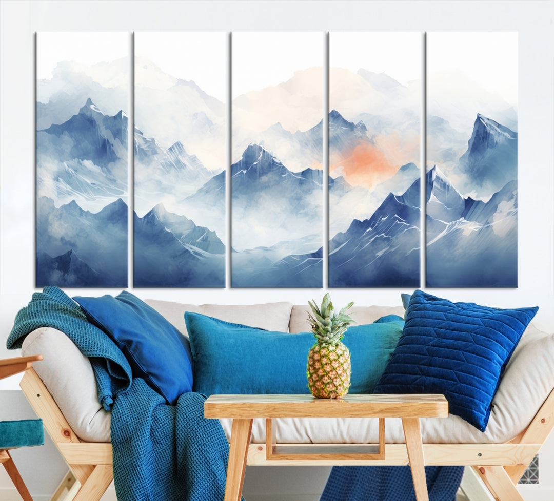 Blue Orange Abstract Mountain Wall Art