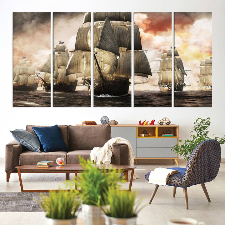 Pirate Fleet Canvas Print of ships at sea.