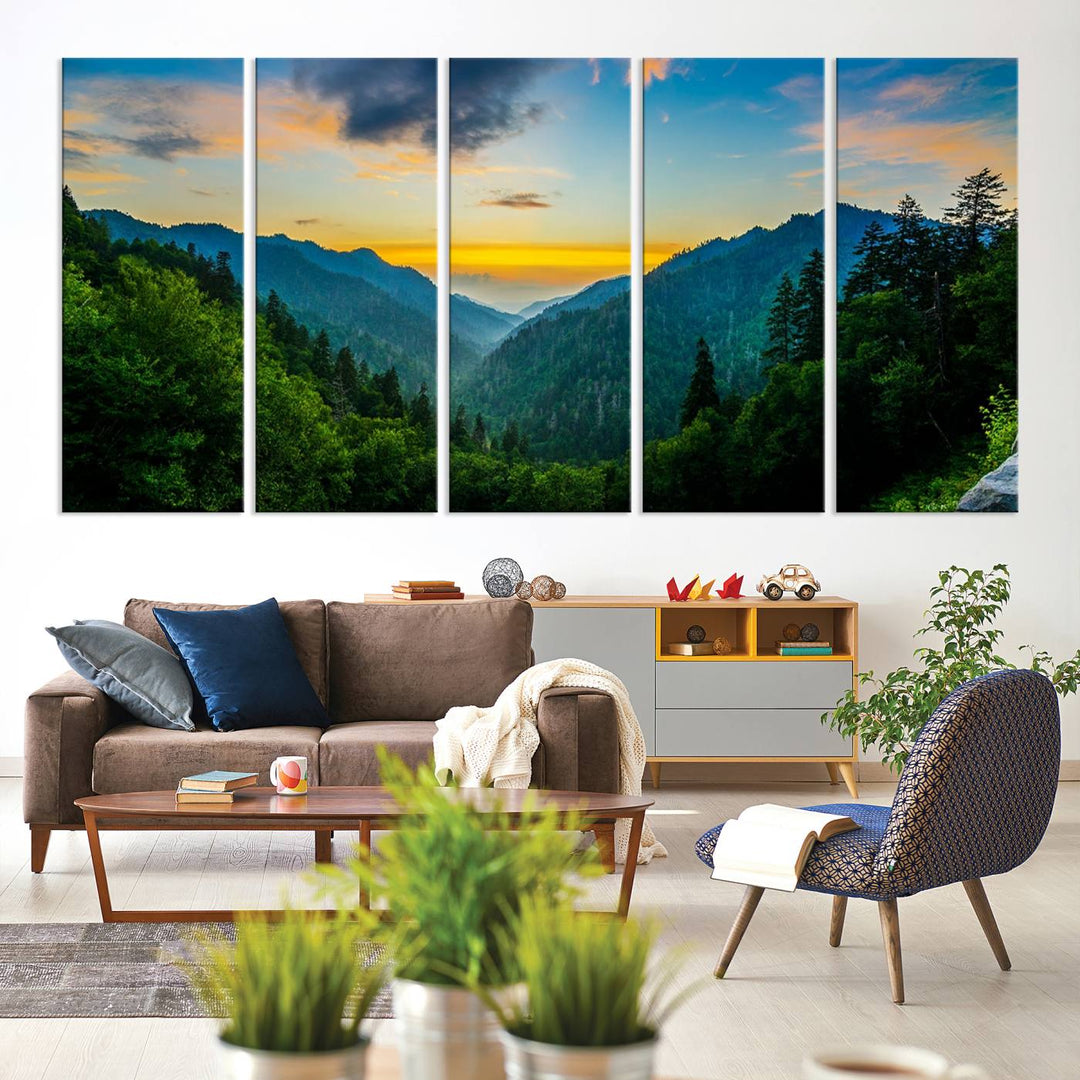 The Glamorous Landscape Canvas Wall Art is featured in the dining room.