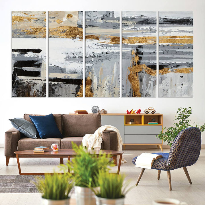 The Abstract Painting Canvas Wall Art in gray tones radiates modern elegance.