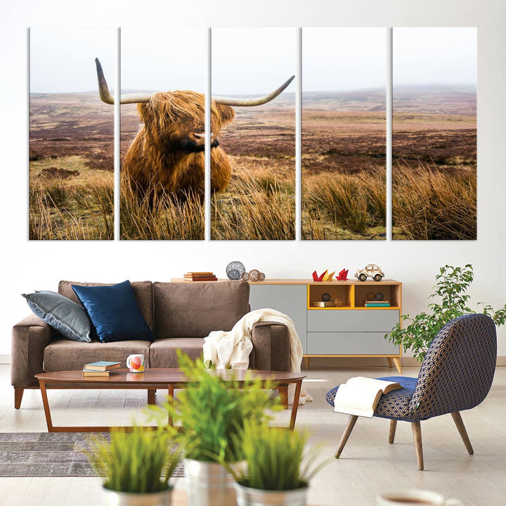 A ready-to-hang Scottish Highland Cow Cattle Canvas Wall Art.