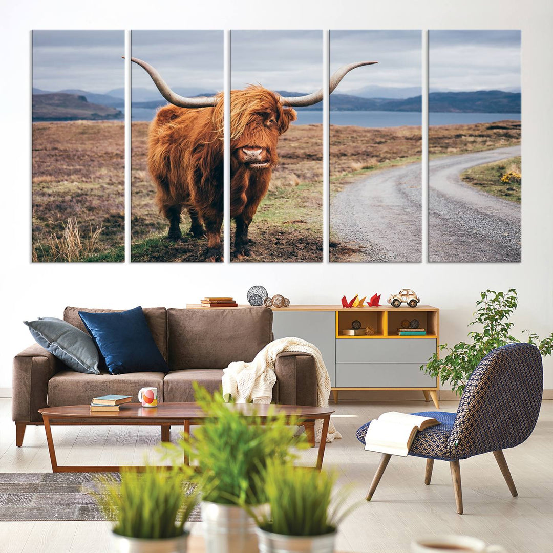 The Longhorn Highland Cow Canvas Wall Art is prominently displayed.