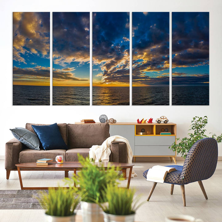 Dramatic Ocean Sunset Canvas Art, Panoramic Seascape Wall Art, Giclee Canvas Print with Canon Quality for Coastal Decor