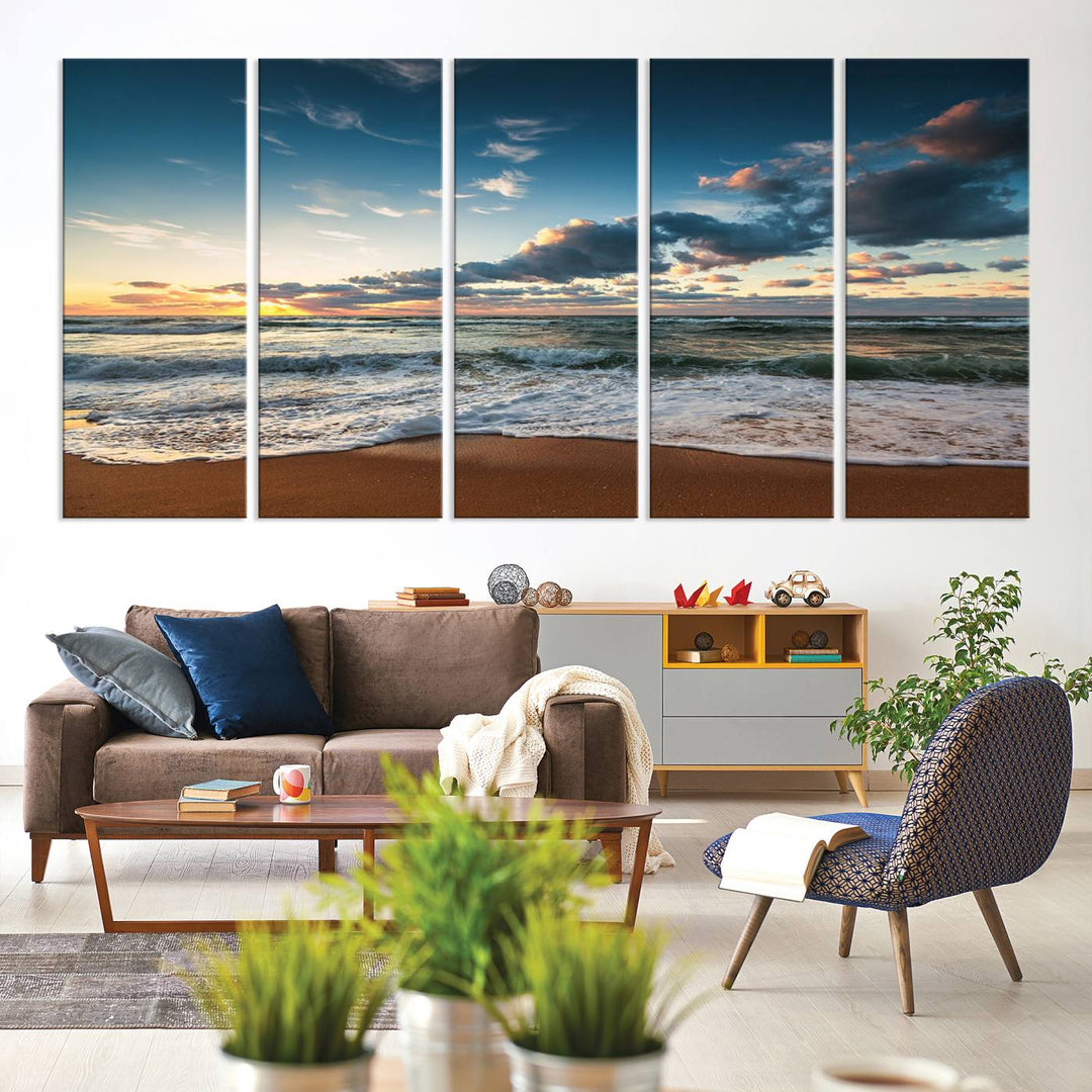 Ocean Beach Wall Art Canvas Print hangs prominently.