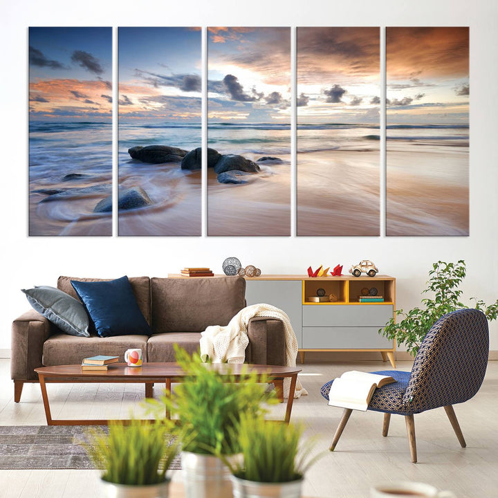 The Serene Weather On The Beach wall art canvas is ready to hang.