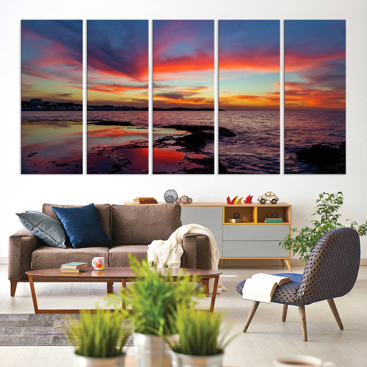 The Glorious Sunset on The Beach canvas print adorns the dining room.