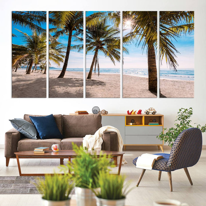 The Palm Beach Tropical Island Canvas Print is perfect wall art for a sunny beach vibe.