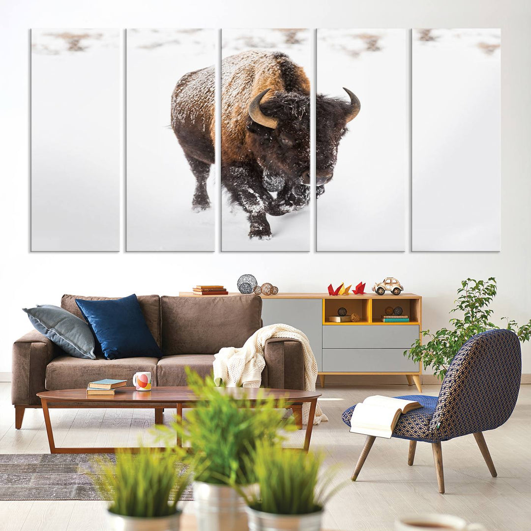 Bison Winter Wall Art Canvas Print for farmhouse decor.