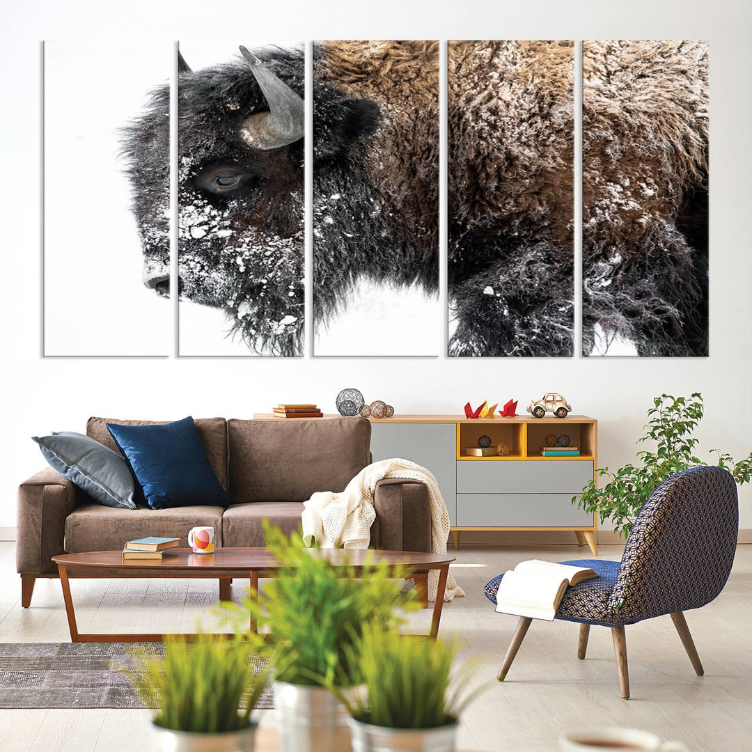 The American Bison Wall Art Print is prominently displayed on the wall.