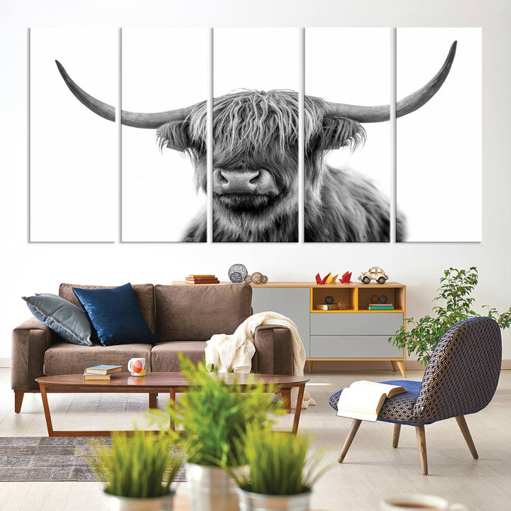 The Grayscale Scottish Highland Cow canvas is a museum-quality piece perfect for your dining room. Enjoy free shipping on this stunning artwork!.