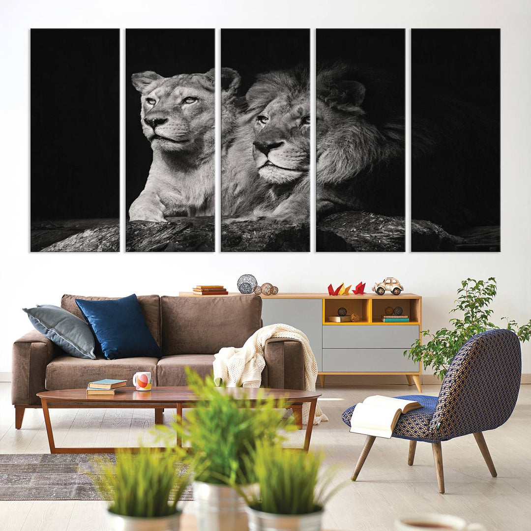 The Lion Couple Canvas Wall Art Print hangs prominently.