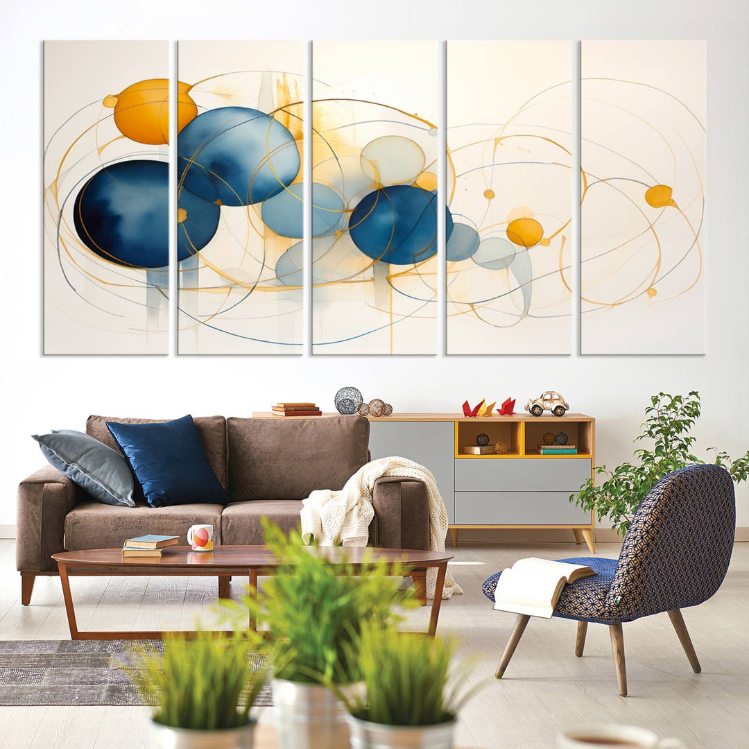 Modern decor: Geometric Blue Orange Abstract Wall Art Canvas Print.