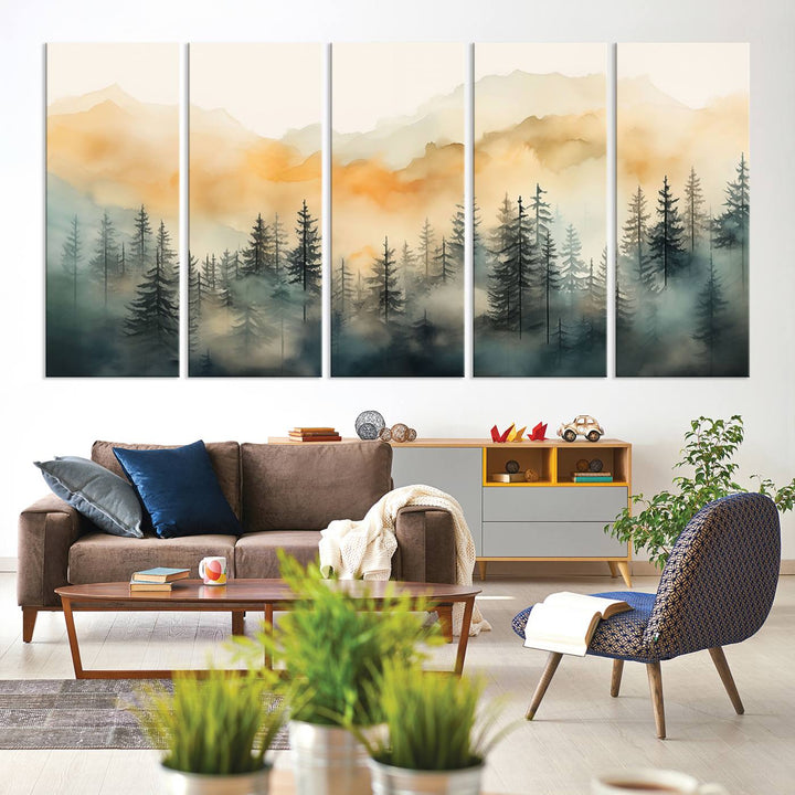 Abstract Forest Print - Mountain Wall Art showcasing a captivating design.