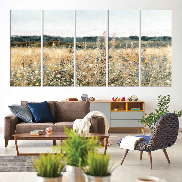 The Wildflower Field Wall Art adds a rustic touch to the space.