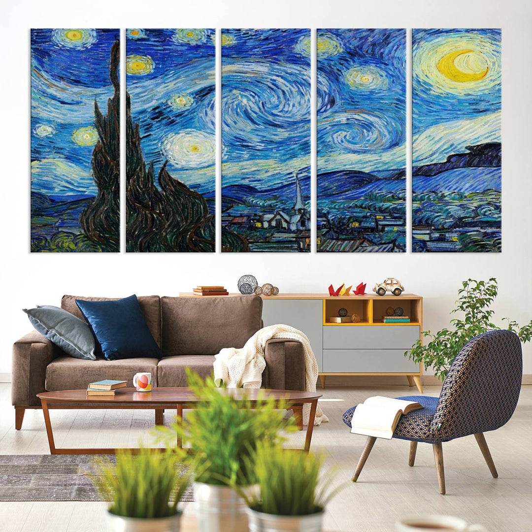 A canvas print of The Starry Night, offering museum-quality art, ready to hang.