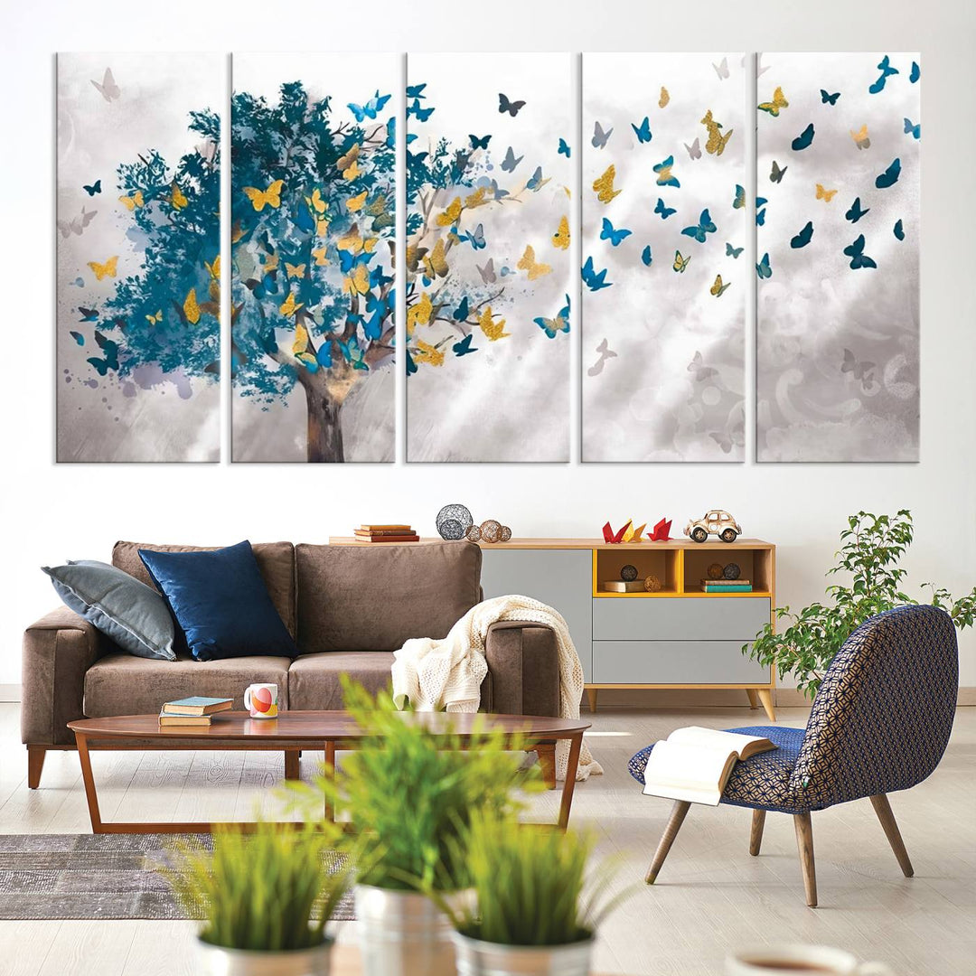 The modern dining room features Tree Butterfly Abstract Wall Art, adding a touch of nature-inspired decor.