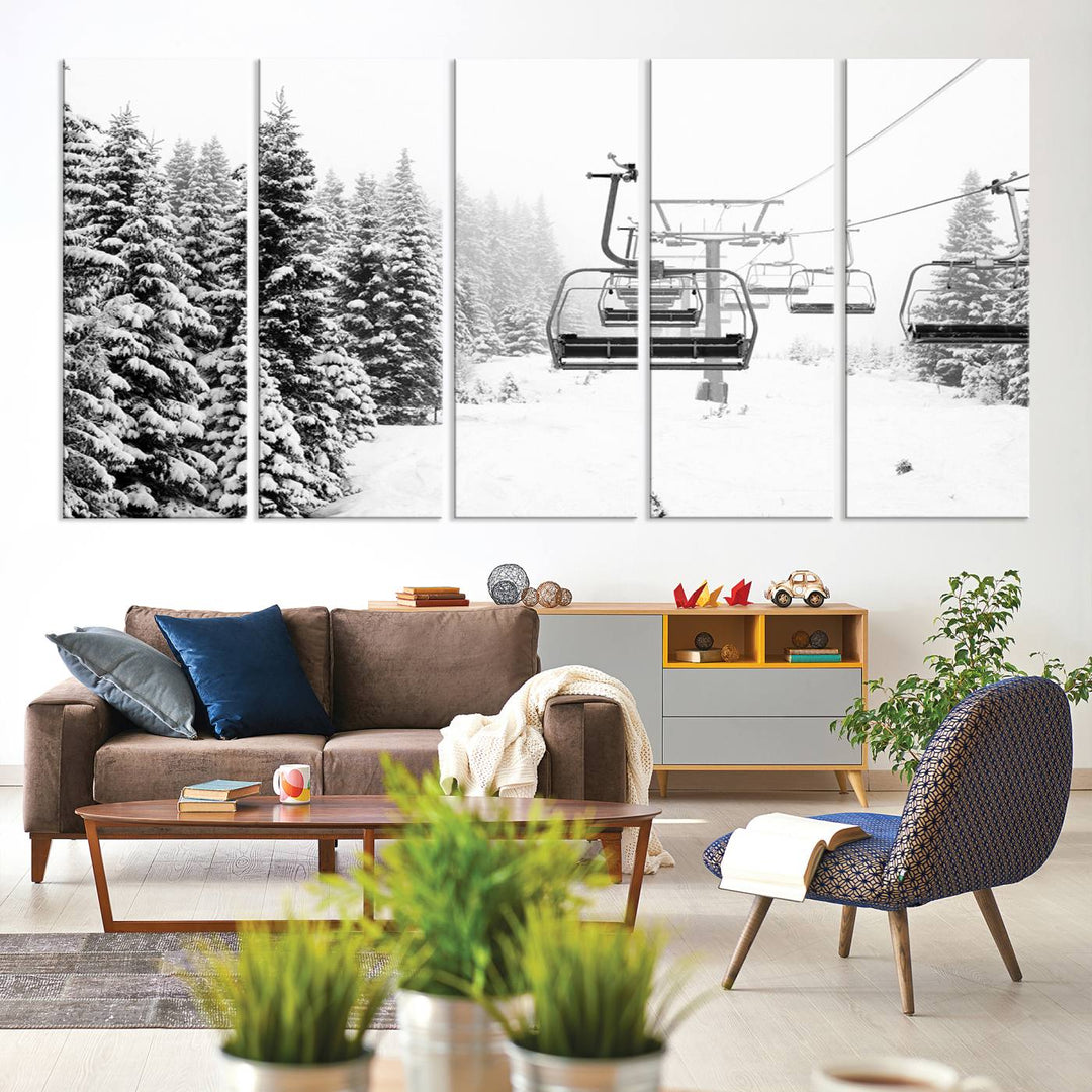 The winter decor features a Ski Lift Wall Art Canvas Print.