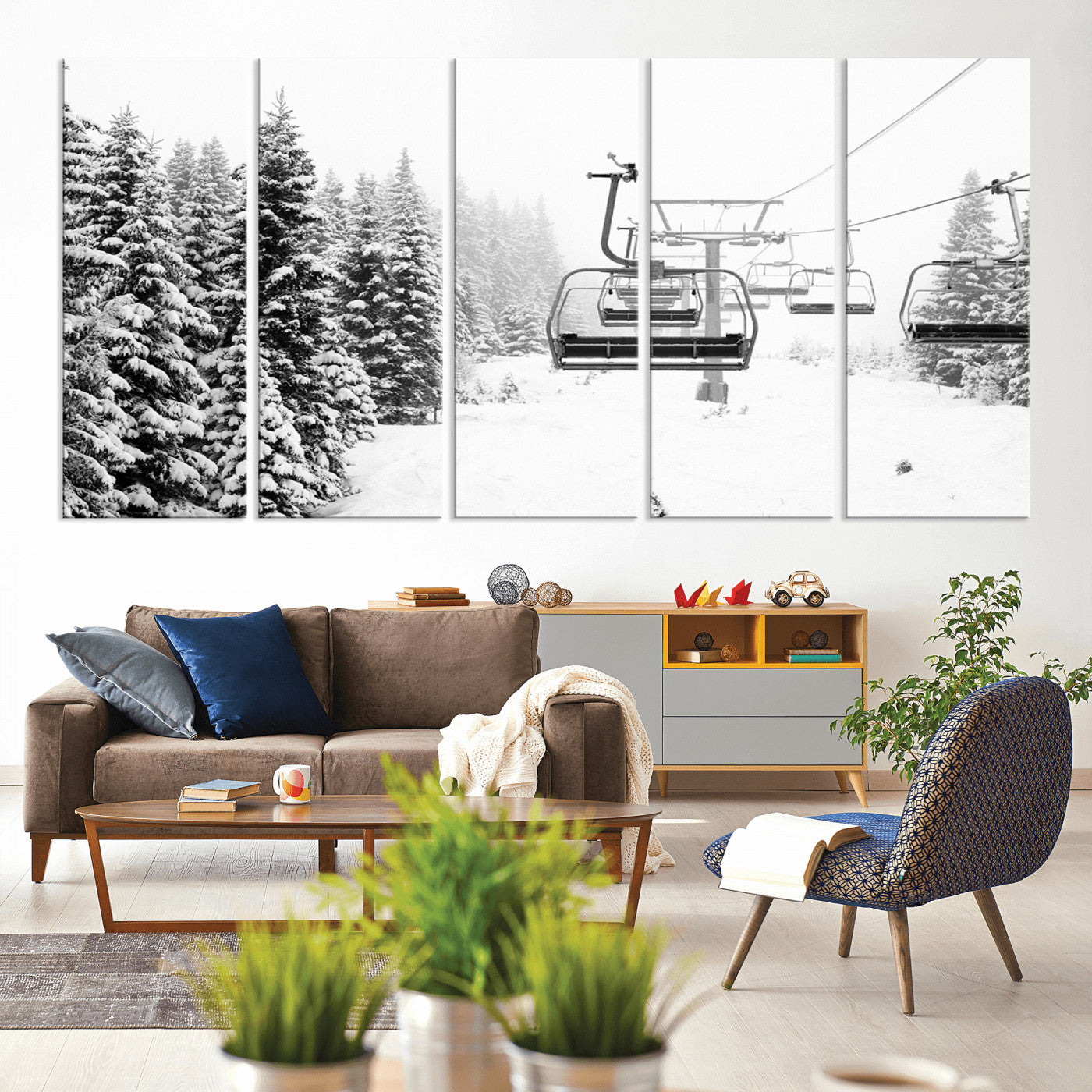 MGV-CV-60X31-5P - Ski Wall Art - Ski Lift Wall Art Canvas Print Snow Covered Spruce Trees Winter Wall Art Ski Skier Gift Ski Resort Canvas Wall Art