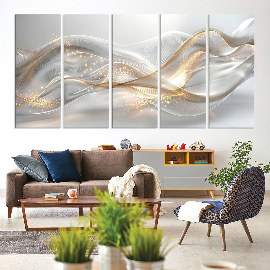 The Abstract Art Grey and Gold Lines Wall Art is a standout piece.