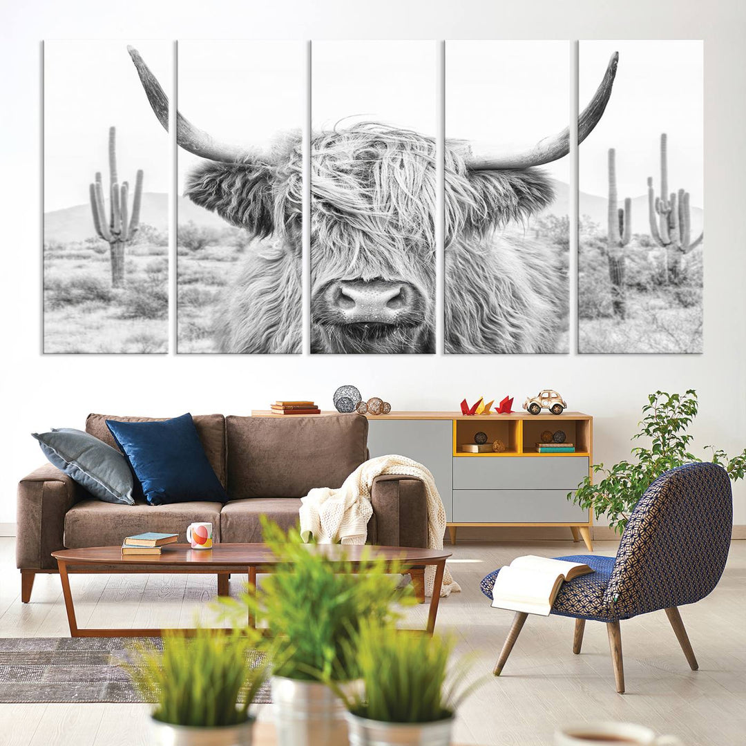 Enhance your kitchen with the Rustic Charm Cow Longhorn Bighorn Wall Art Canvas Print.