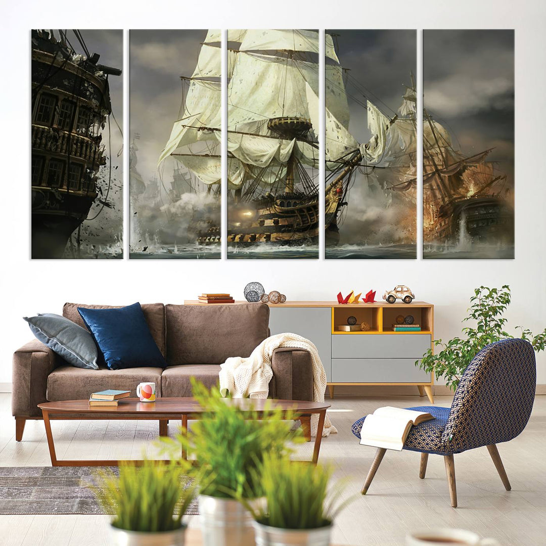 Featuring a dramatic Pirate Ship War Wall Art Canvas Print.