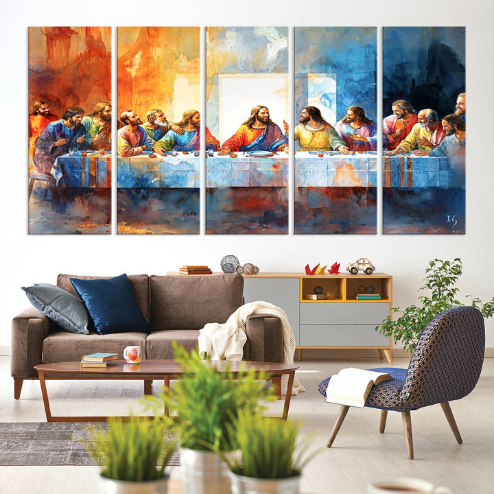 The Abstract Watercolor The Last Supper Wall Art with a gallery finish hangs prominently.