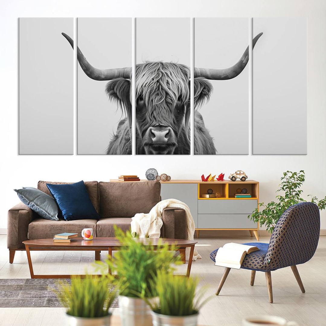 The Farmhouse Longhorn Wall Art Canvas Print adds rustic charm.