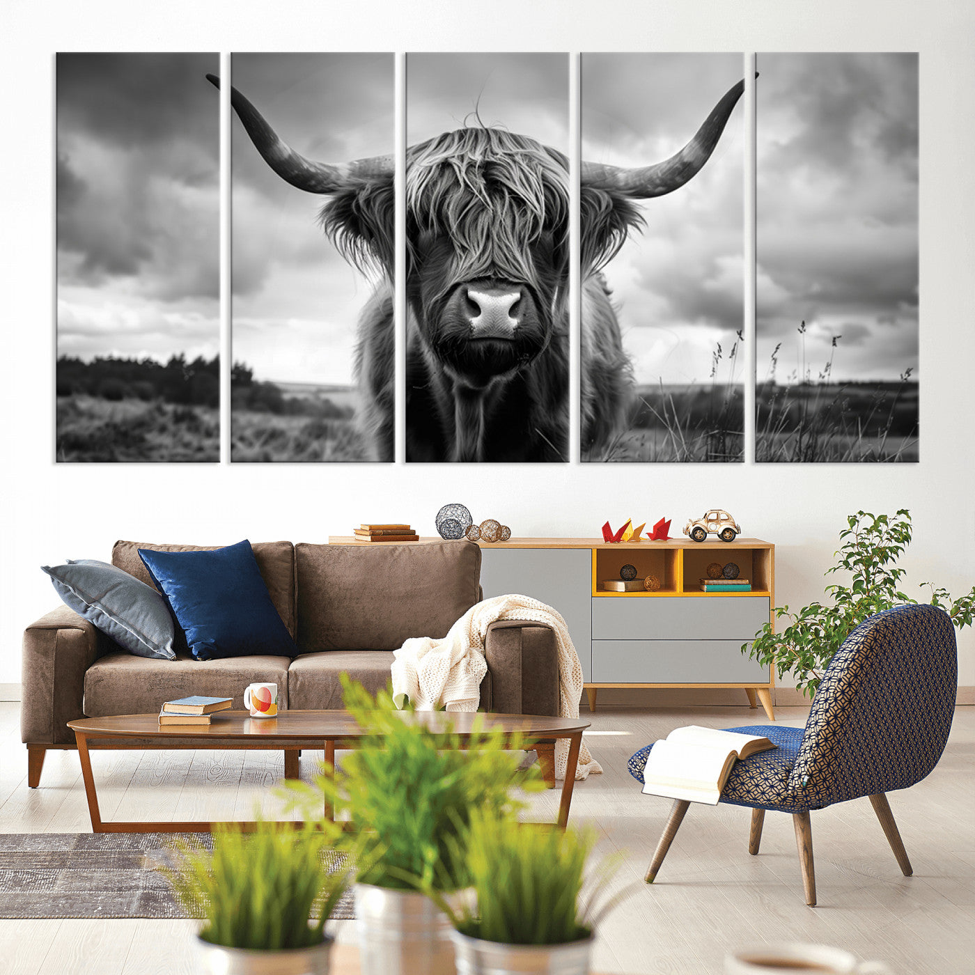 MGV-CV-60X31-5P - Scottish Cow Wall Art Canvas Print | Longhorn Wall Art | Bighorn Animal Wall Art
