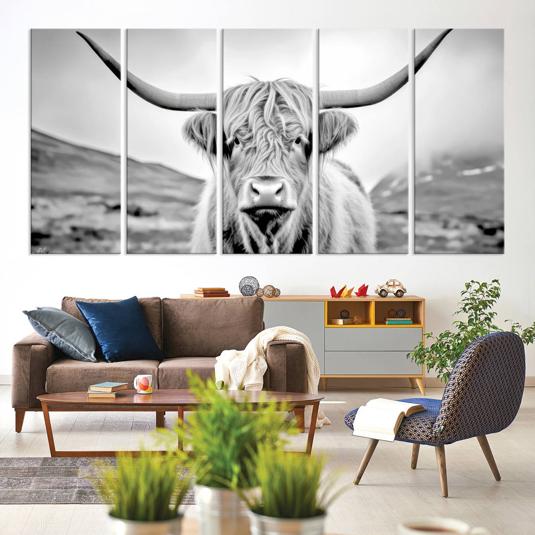 The Scottish Cow Wall Art Canvas Print is displayed prominently.