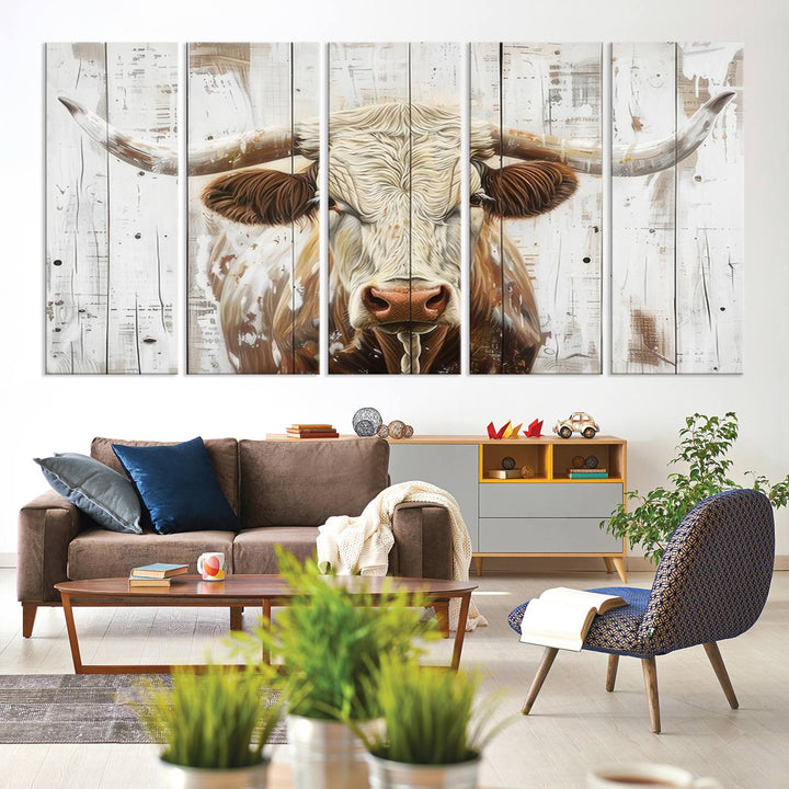 A Western-inspired Rustic Longhorn Bull Wall Art Canvas Set.