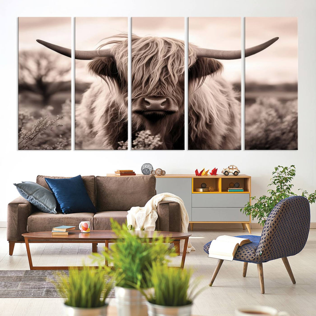 The Scottish Cow Longhorn Wall Art Canvas Print adds charm to the kitchen.