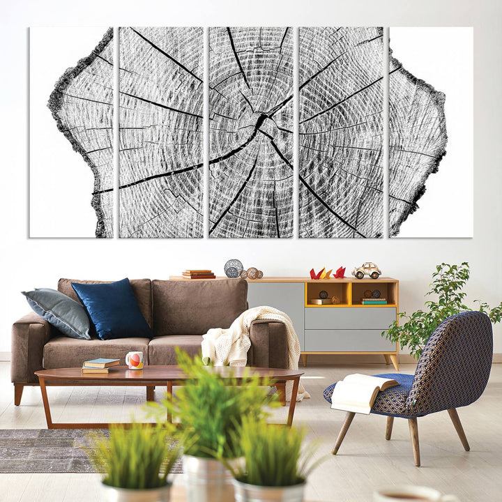 Black and white tree ring art print.