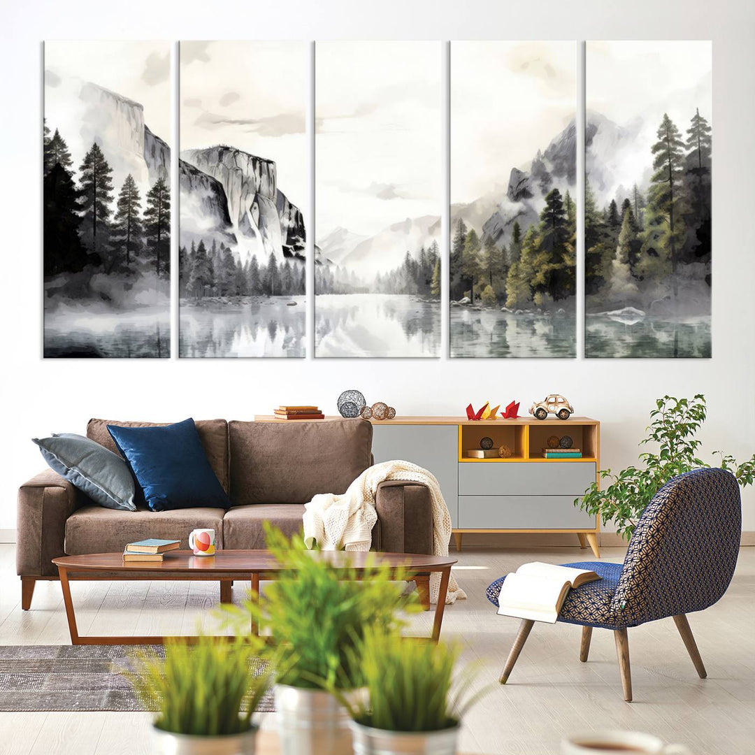 The Yosemite Valley Wall Art Canvas Print, a framed nature décor, is beautifully displayed.