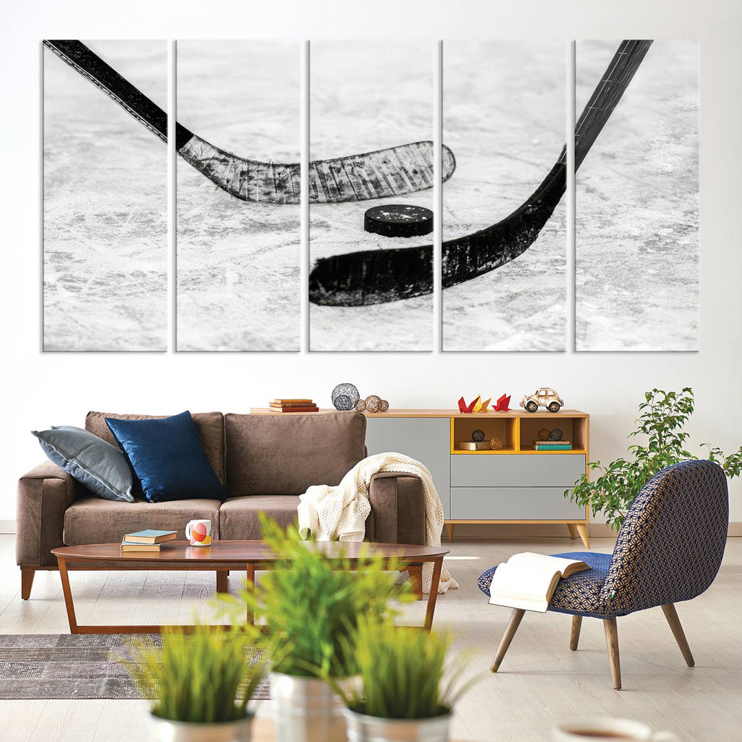 The dining room showcases Winter Ice Hockey Sport Canvas Art.