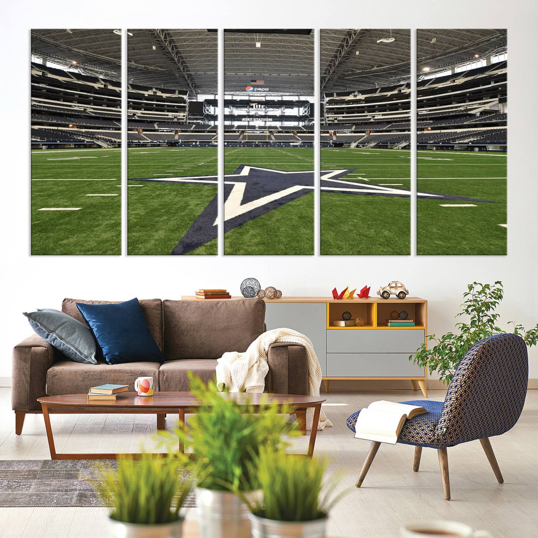 AT&T Stadium Dallas Cowboys Canvas Print displayed above a dining table.