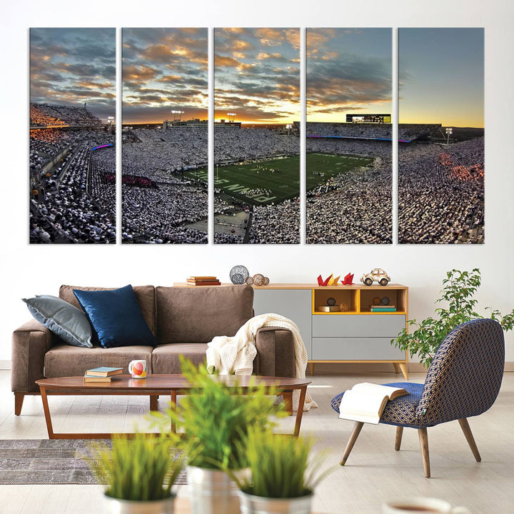 Enhance your dining area with team spirit by mounting the Beaver Stadium Wall Art, capturing sunsets in elegant style.