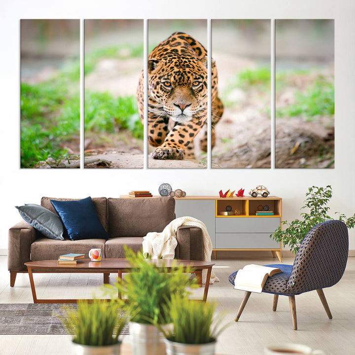 Leopard on the Prowl is a large canvas showcasing a captivating scene.