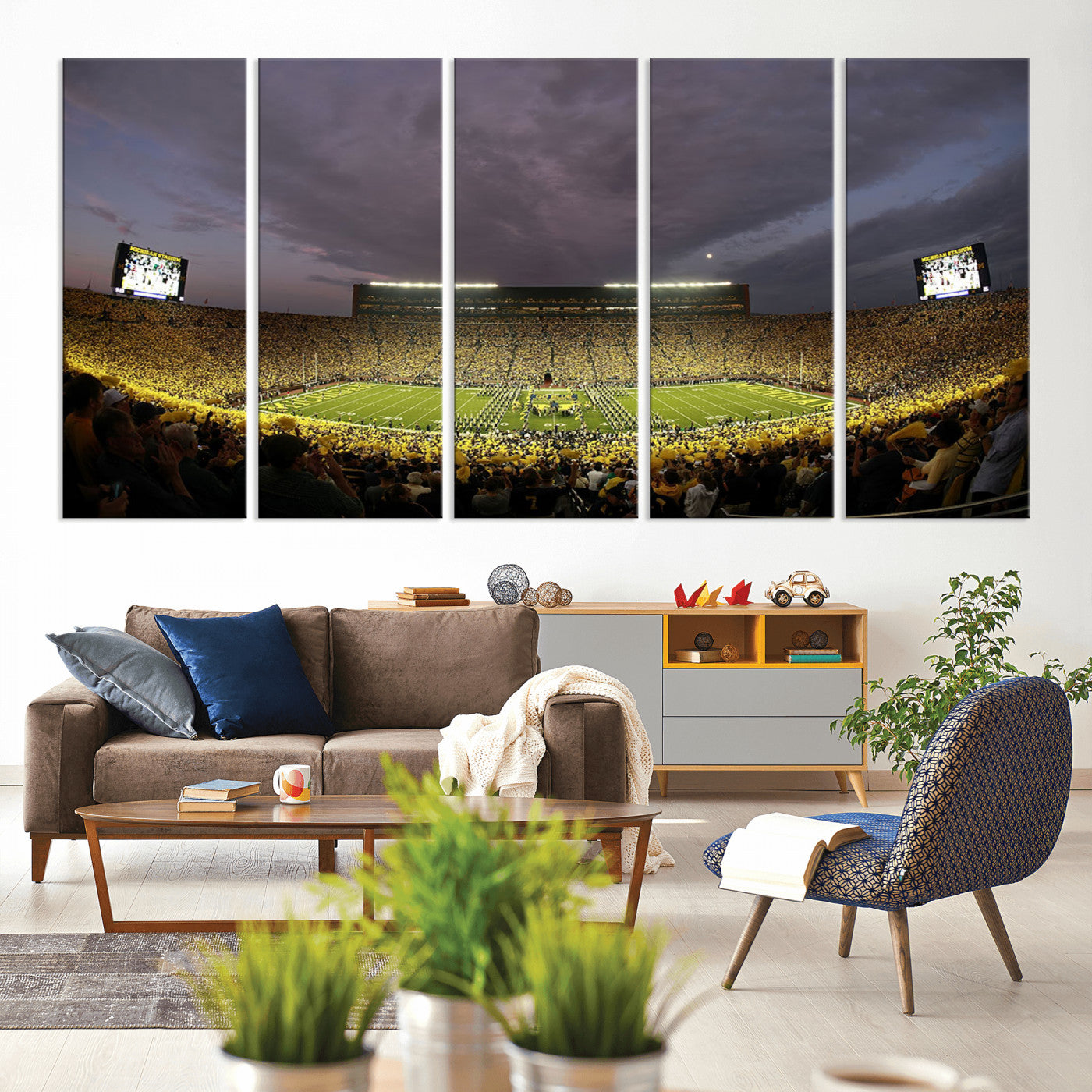 MGV-CV-60X31-5P - Michigan Wolverines Football Team Print - Michigan Stadium Wall Art Canvas Print