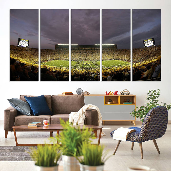 Michigan Stadium Wall Art Canvas Print of a night game by the Wolverines.