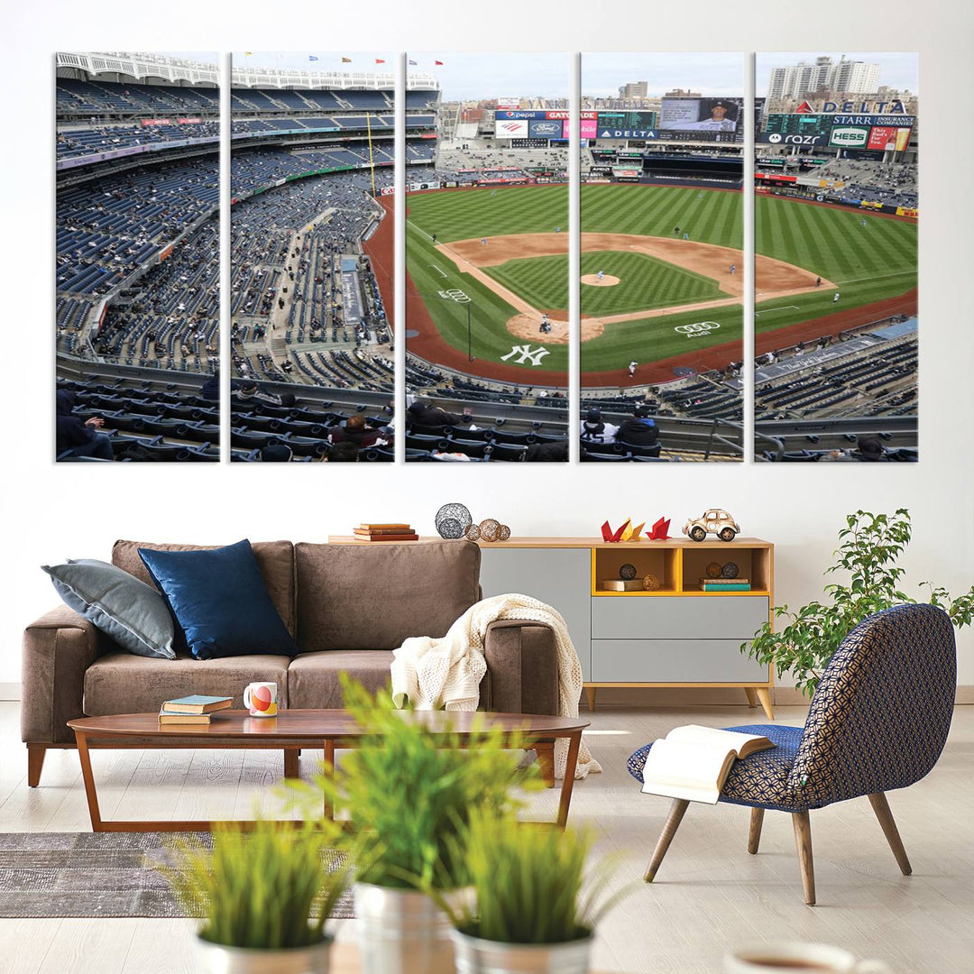 Aerial view of Yankee Stadium filled with fans, showcased on a New York Yankees Stadium Wall Art Canvas Print.