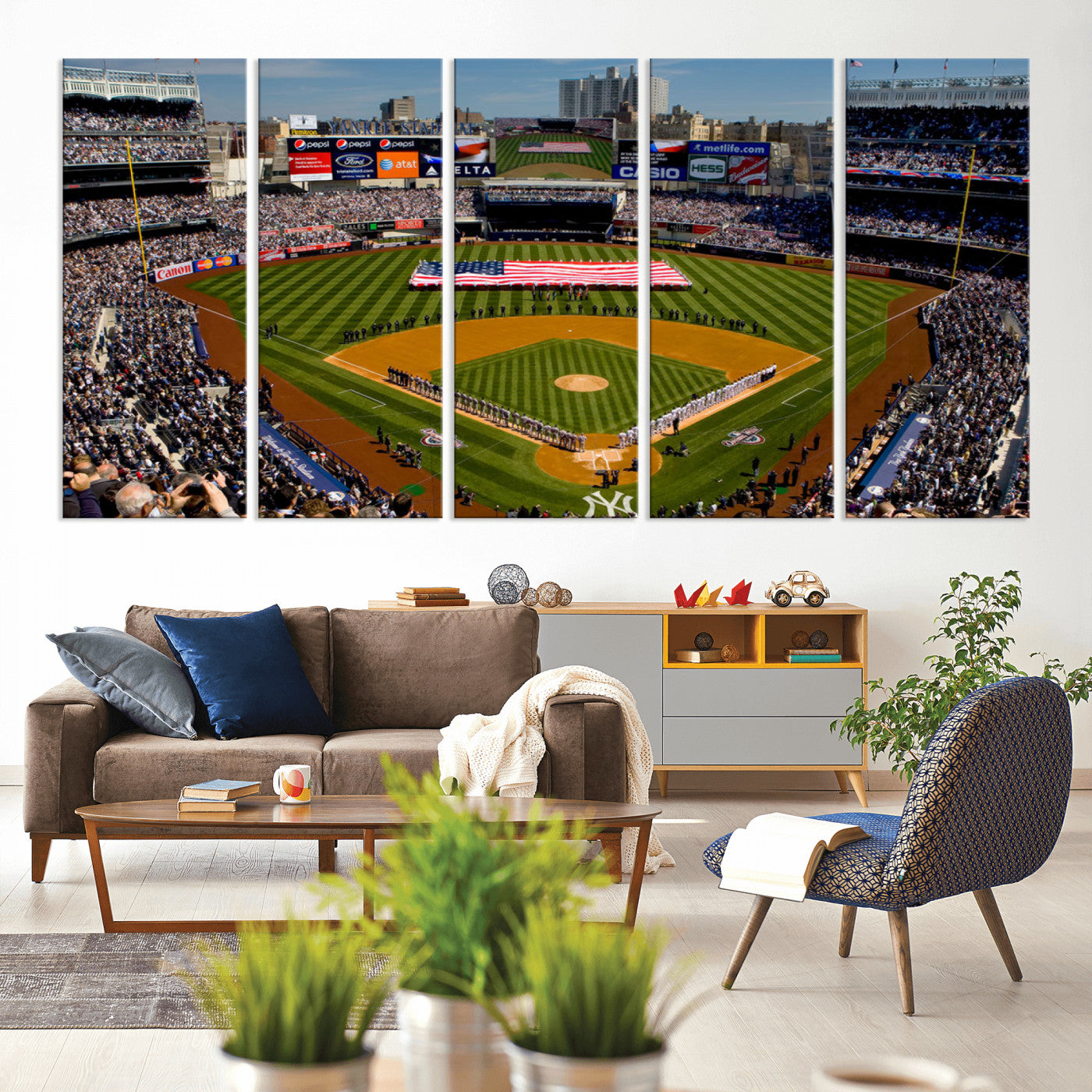 MGV-CV-60X31-5P - Yankee Stadium New York Wall Art Print | 3-Panel Canvas Print of Yankees Baseball Stadium | Large Framed Wall Decor for Baseball Fans | Ready-to-Hang